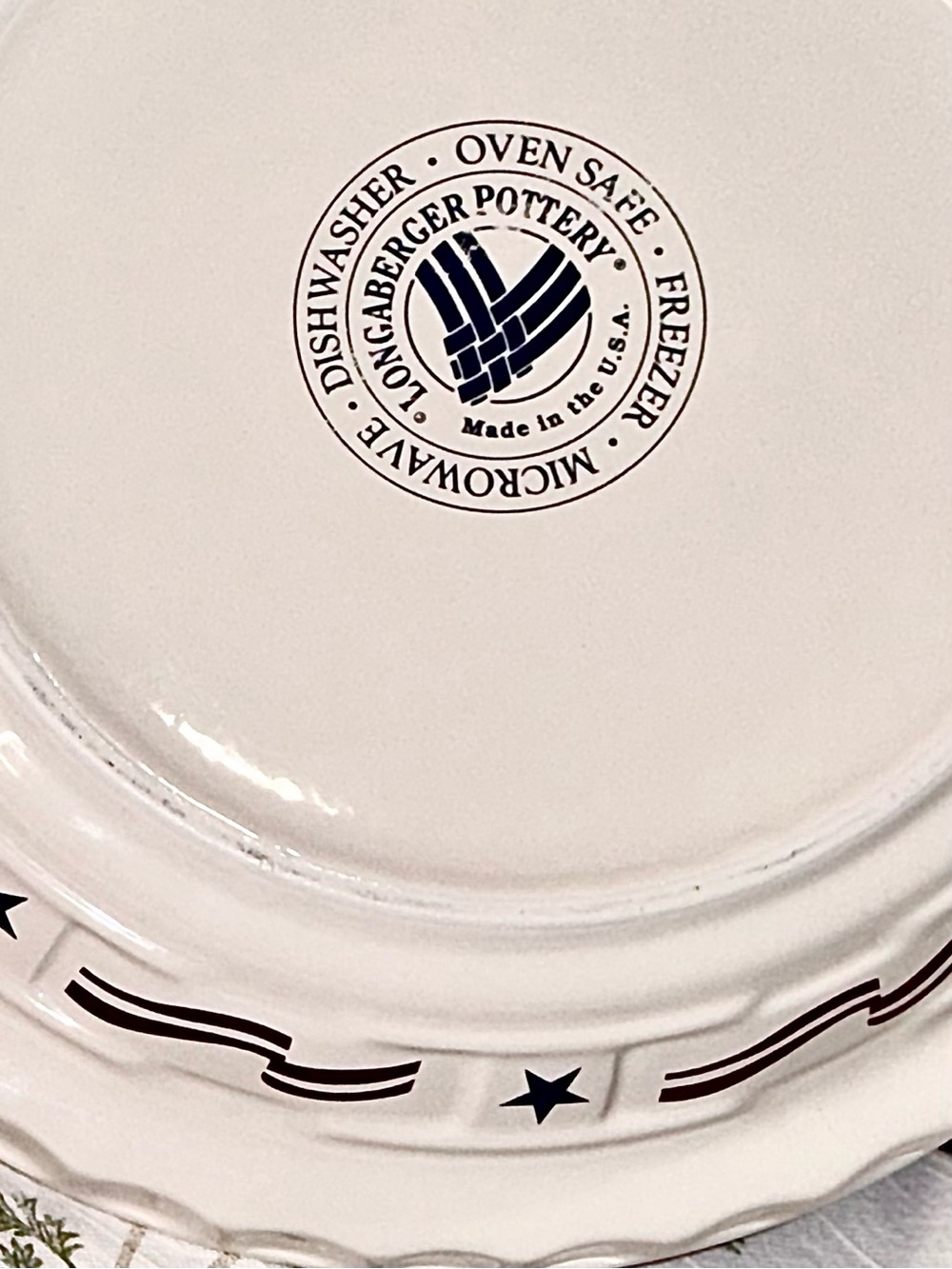 Longaberger Pottery ALL-AMERICAN 🎆🇺🇸🎆 Pie Plate - Picture 5 of 10